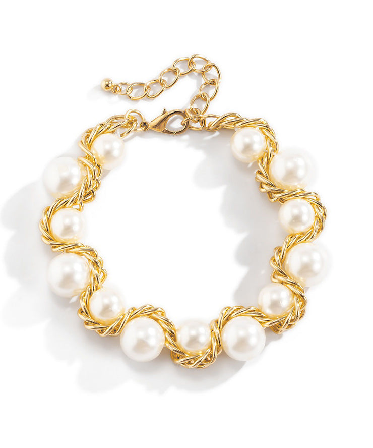 Boho Gold Copper Alloy Pearl Gratuated Bead Necklace