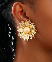 Boho Gold Metal Alloy Sunflower Stud Earrings