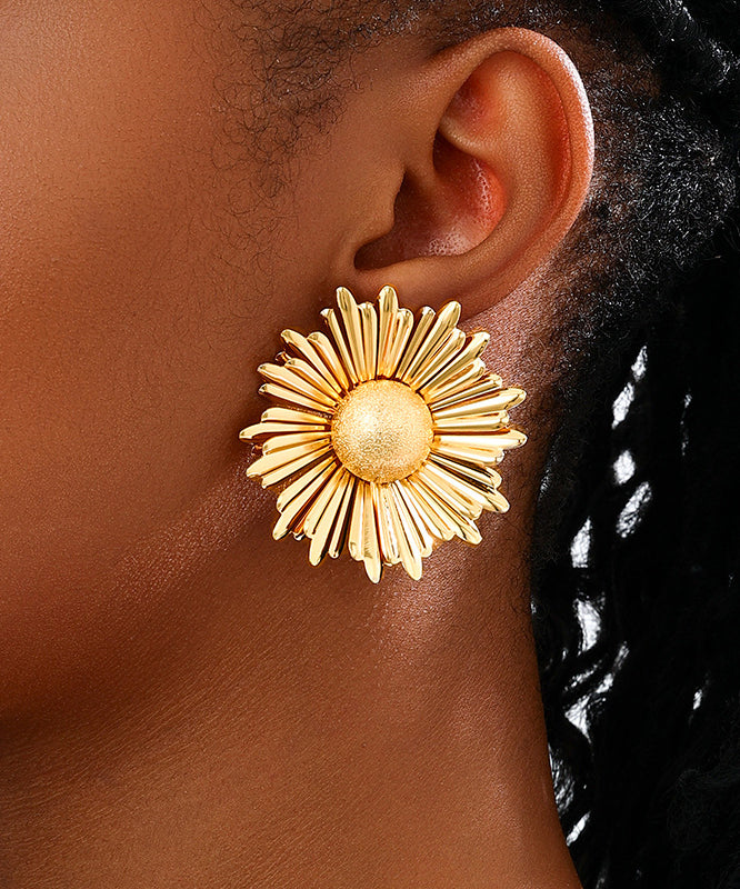 Boho Gold Metal Alloy Sunflower Stud Earrings