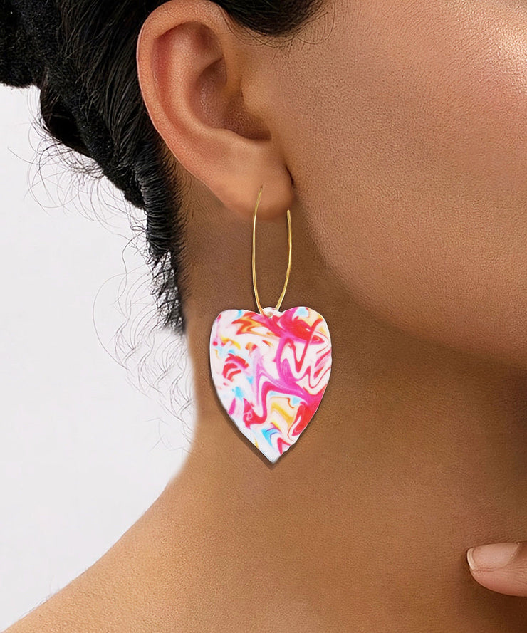 Boho Gold Stainless Steel Love Graphic Hoop Earrings