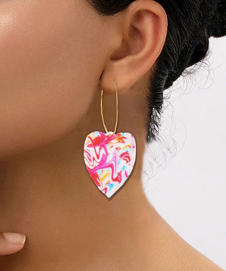 Boho Gold Stainless Steel Love Graphic Hoop Earrings