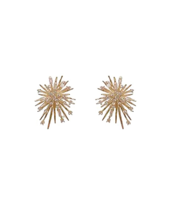 Boho Gold Sterling Silver Overgild Zircon Fireworks Stud Earrings