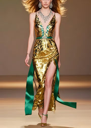 Boho Golden Side Open Silm Fit Vestidos Dress Summer
