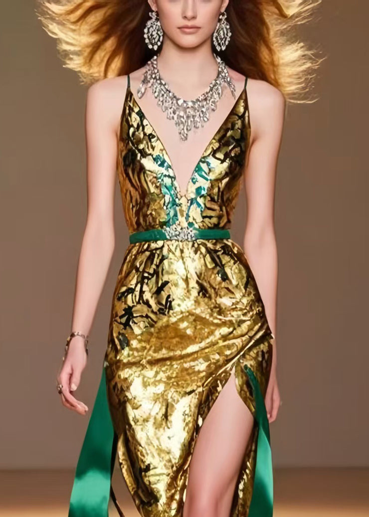 Boho Golden Side Open Silm Fit Vestidos Dress Summer
