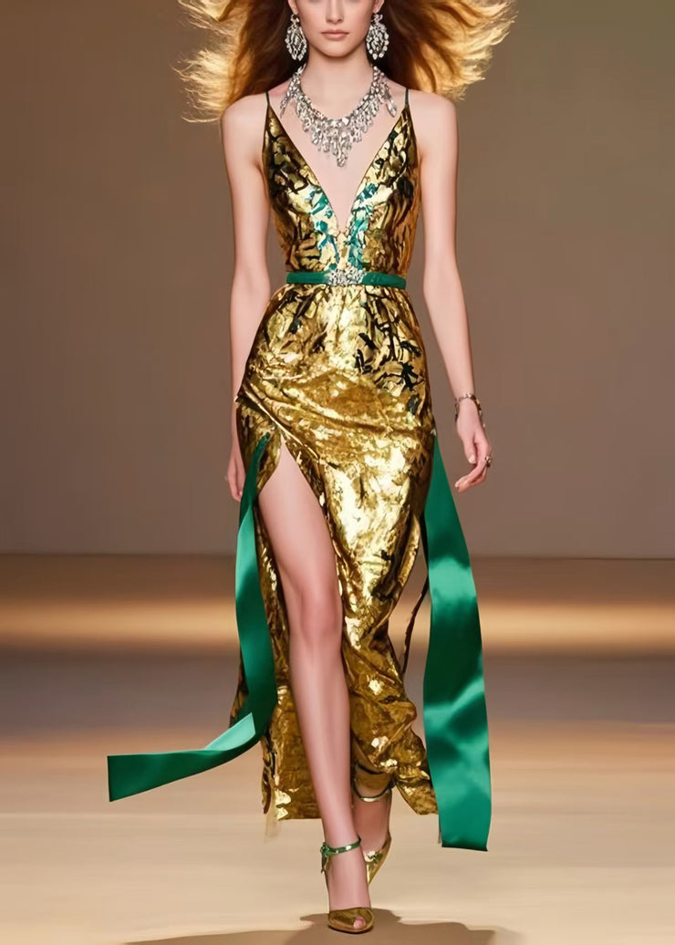 Boho Golden Side Open Silm Fit Vestidos Dress Summer
