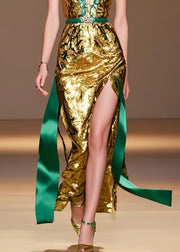 Boho Golden Side Open Silm Fit Vestidos Dress Summer