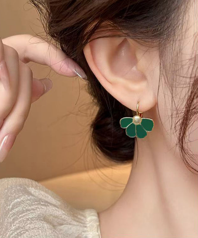 Boho Green Copper Alloy Floral Hoop Earrings