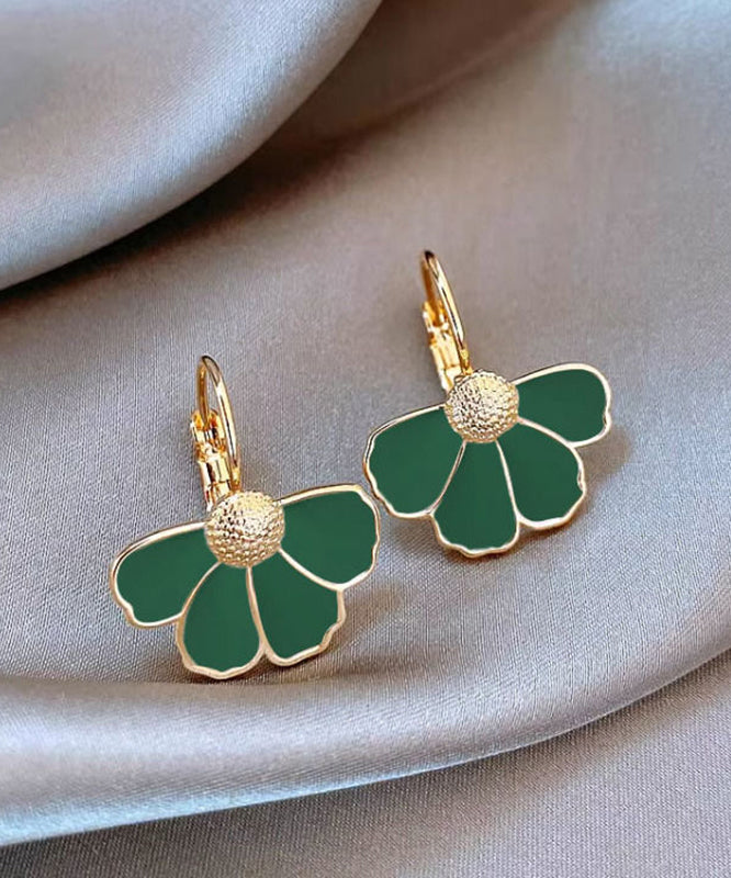 Boho Green Copper Alloy Floral Hoop Earrings