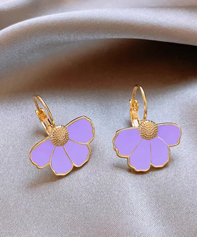 Boho Green Copper Alloy Floral Hoop Earrings