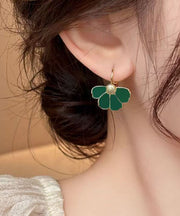 Boho Green Copper Alloy Floral Hoop Earrings