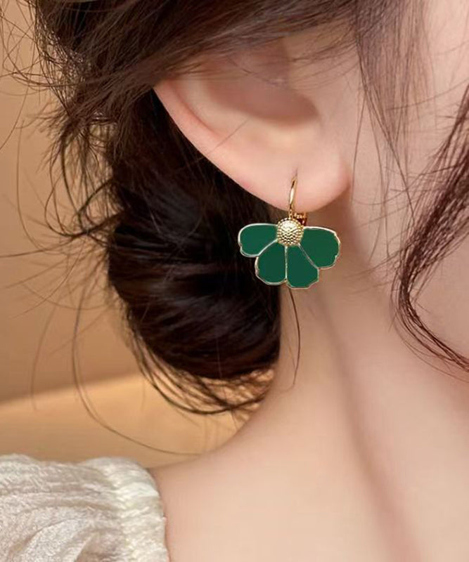 Boho Green Copper Alloy Floral Hoop Earrings