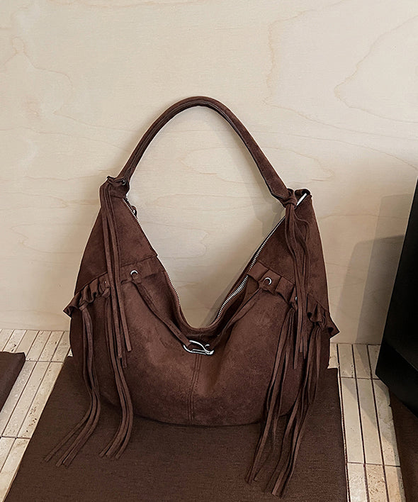 Boho Green Faux Suede Tassel Large Capacity Shoulder Bag