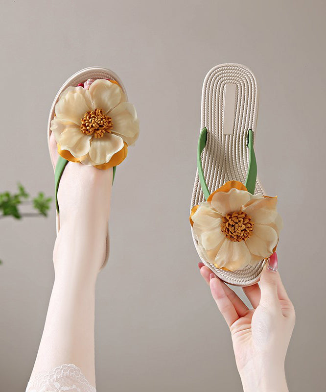 Boho Green Floral Splicing Flip Flops