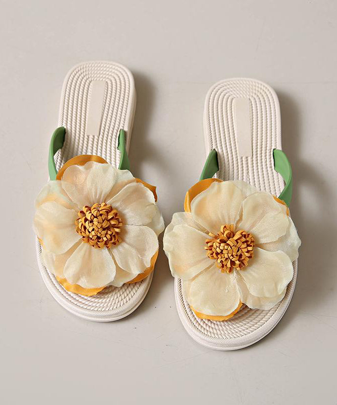 Boho Green Floral Splicing Flip Flops