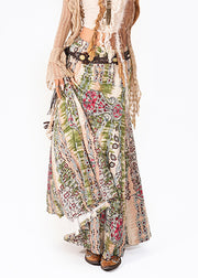 Boho Green High Waist Print A Line Skirt Summer