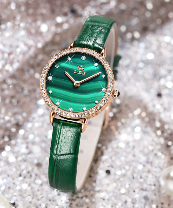 Boho Green Leather Quartz Movement Waterproof Watches