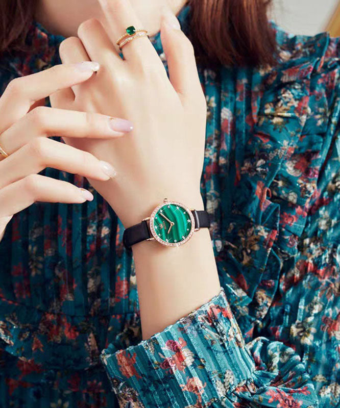 Boho Green Leather Quartz Movement Waterproof Watches