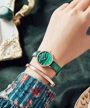 Boho Green Leather Quartz Movement Waterproof Watches