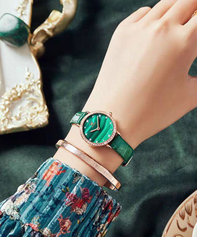 Boho Green Leather Quartz Movement Waterproof Watches