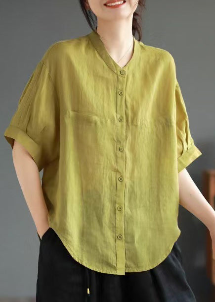 Boho Green Oversized Linen Shirt Top Summer