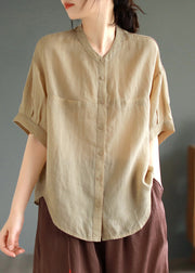 Boho Green Oversized Linen Shirt Top Summer