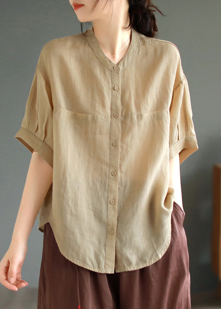 Boho Green Oversized Linen Shirt Top Summer