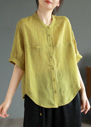 Boho Green Oversized Linen Shirt Top Summer