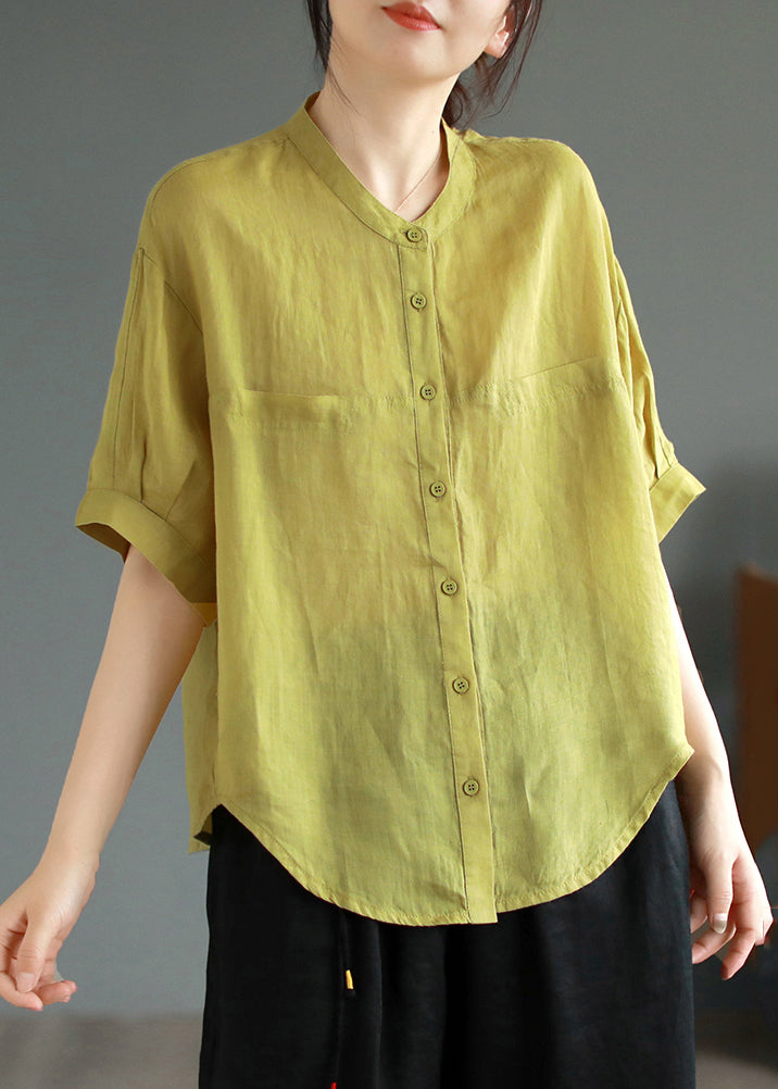 Boho Green Oversized Linen Shirt Top Summer