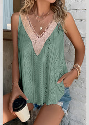Boho Green Patchwork Hollow Out Tanks Summer