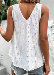 Boho Green Patchwork Hollow Out Tanks Summer