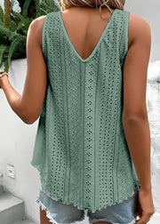Boho Green Patchwork Hollow Out Tanks Summer