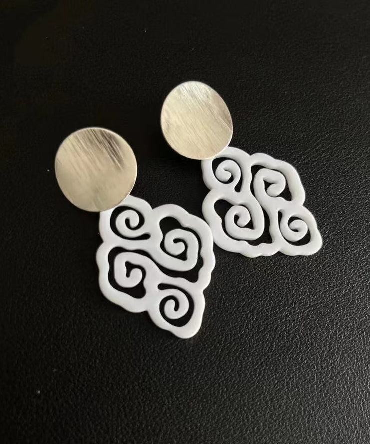 Boho Green Sterling Silver Acrylic Hollow Out Cloud Drop Earrings