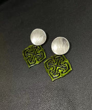 Boho Green Sterling Silver Acrylic Hollow Out Cloud Drop Earrings