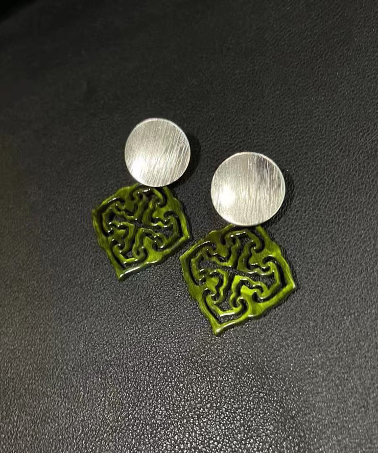 Boho Green Sterling Silver Acrylic Hollow Out Cloud Drop Earrings