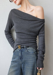 Boho Grey Cold Shoulder Silm Fit Knit Sweater Tops Spring
