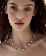 Boho Grey Copper Overgild Pearl Babysbreath Gratuated Bead Necklace