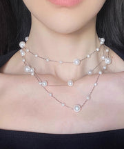 Boho Grey Copper Overgild Pearl Babysbreath Gratuated Bead Necklace