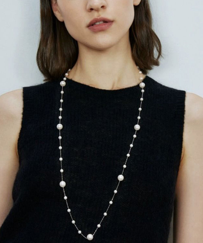 Boho Grey Copper Overgild Pearl Babysbreath Gratuated Bead Necklace