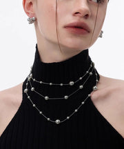 Boho Grey Copper Overgild Pearl Babysbreath Gratuated Bead Necklace
