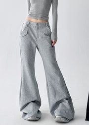 Boho Grey Oversized Cotton Bell-bottom Trousers Fall