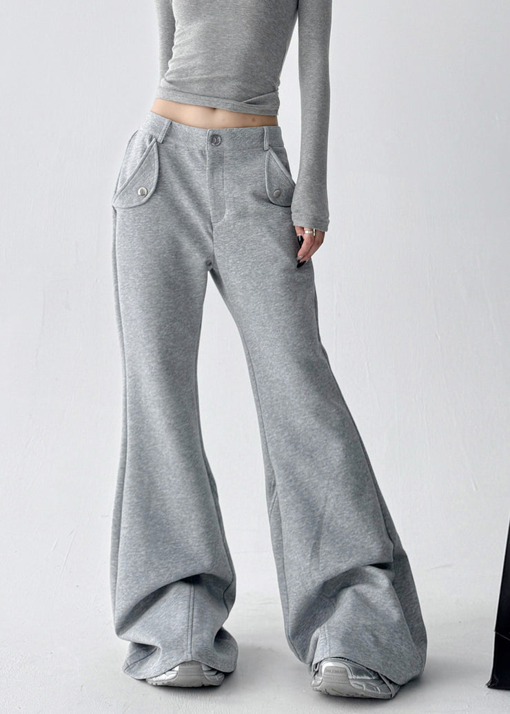 Boho Grey Oversized Cotton Bell-bottom Trousers Fall