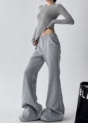 Boho Grey Oversized Cotton Bell-bottom Trousers Fall