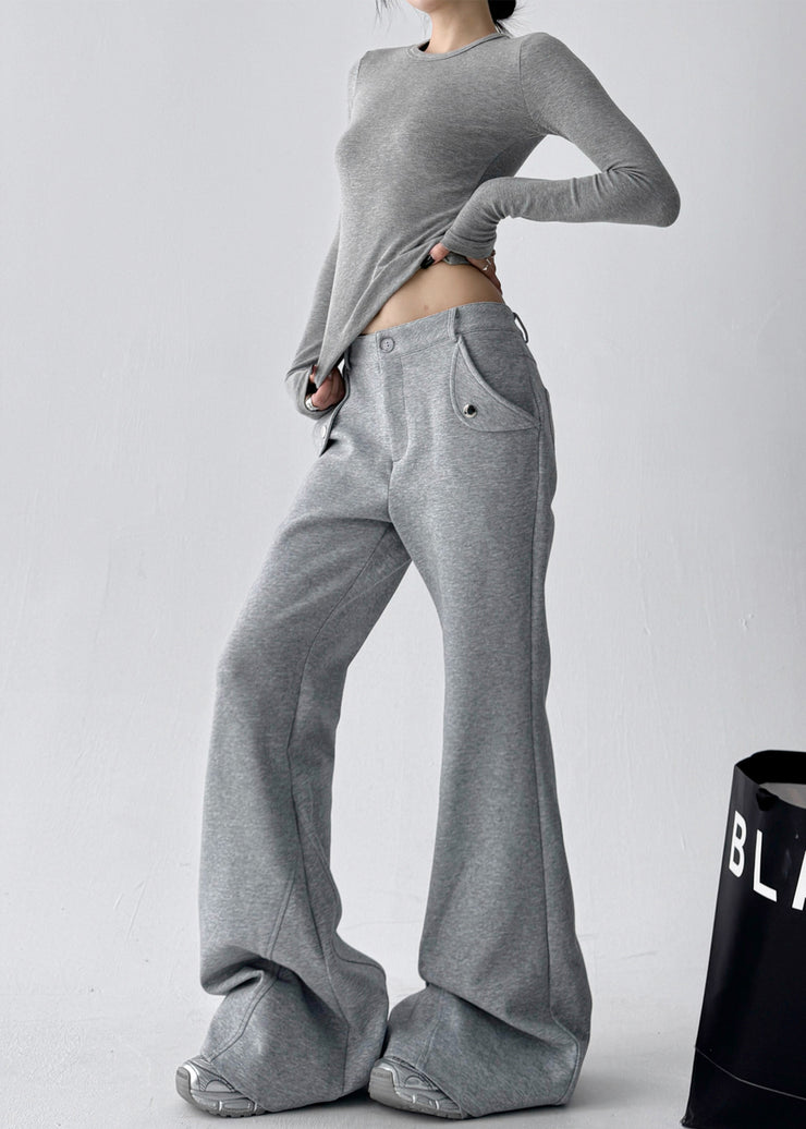 Boho Grey Oversized Cotton Bell-bottom Trousers Fall