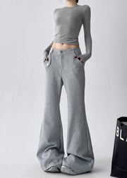 Boho Grey Oversized Cotton Bell-bottom Trousers Fall
