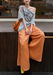 Boho Grey Oversized Print Cotton Tank And Wide Leg Pant Two Pieces Set Fall
