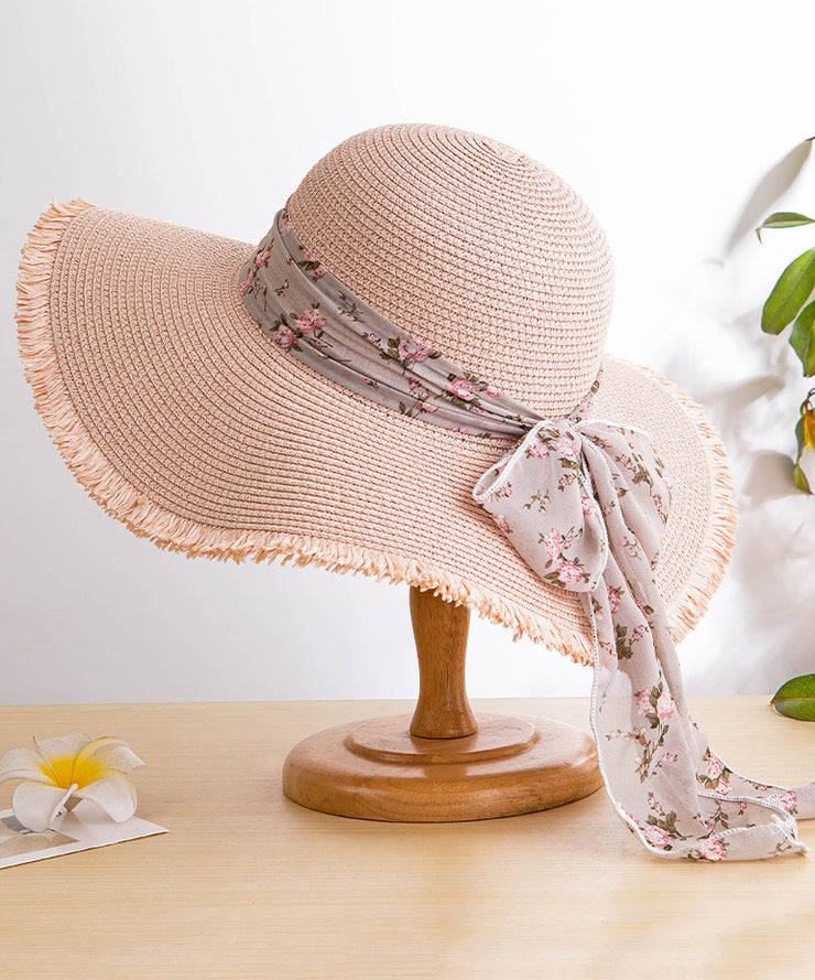 Boho Khaki Bow Big Side Straw Woven Floppy Sun Hat