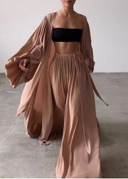 Boho Khaki Oversized Chiffon Three Pieces Set Lantern Sleeve