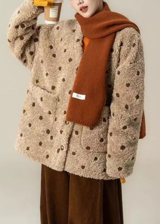 Boho Khaki Oversized Jacquard Warm Faux Wool Jackets Winter