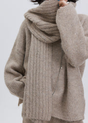 Boho Khaki Sequins Warm Wool Knit Cozy Scarf