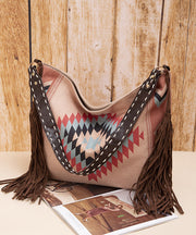Boho Khaki Tassel Large Capacity Canvas Shoulder Bag